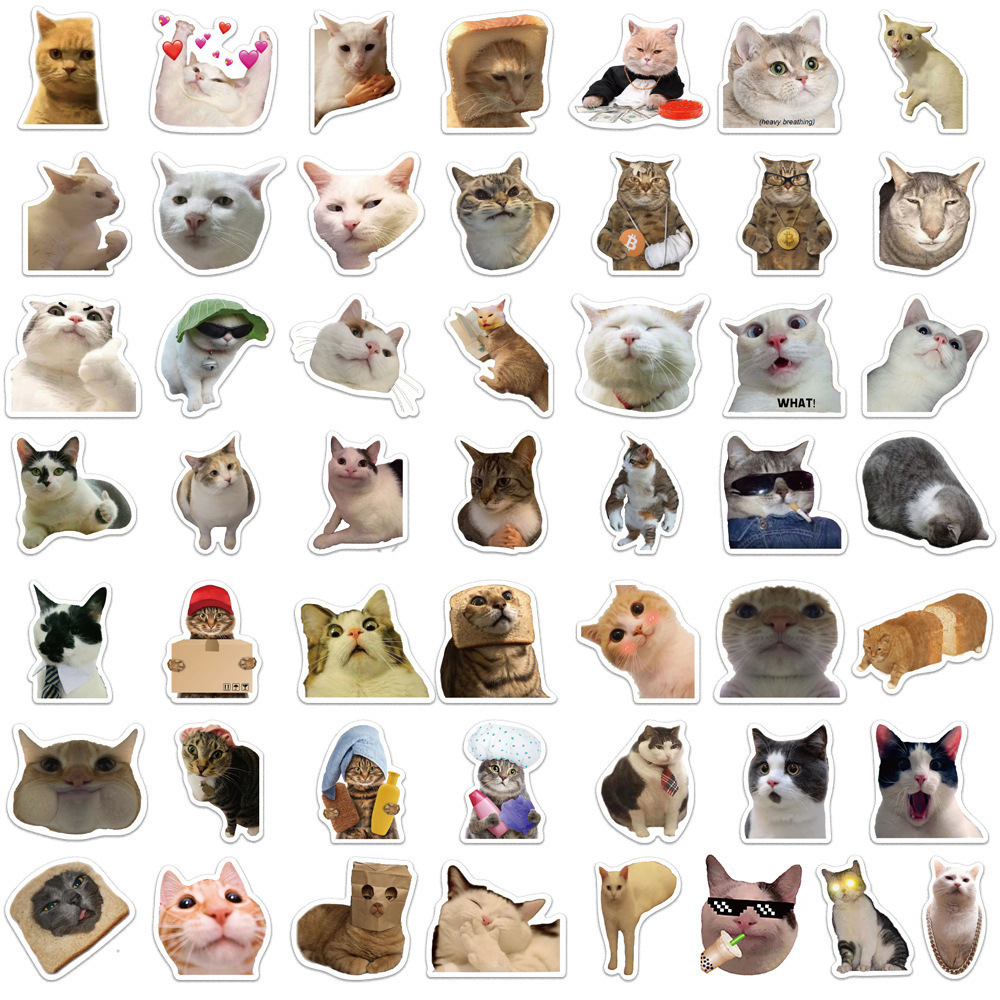 50Pcs Internet Funny Cat Memes Graffiti Stickers For Refrigerator Car Phone Vinyl Cute Kitten Sticker