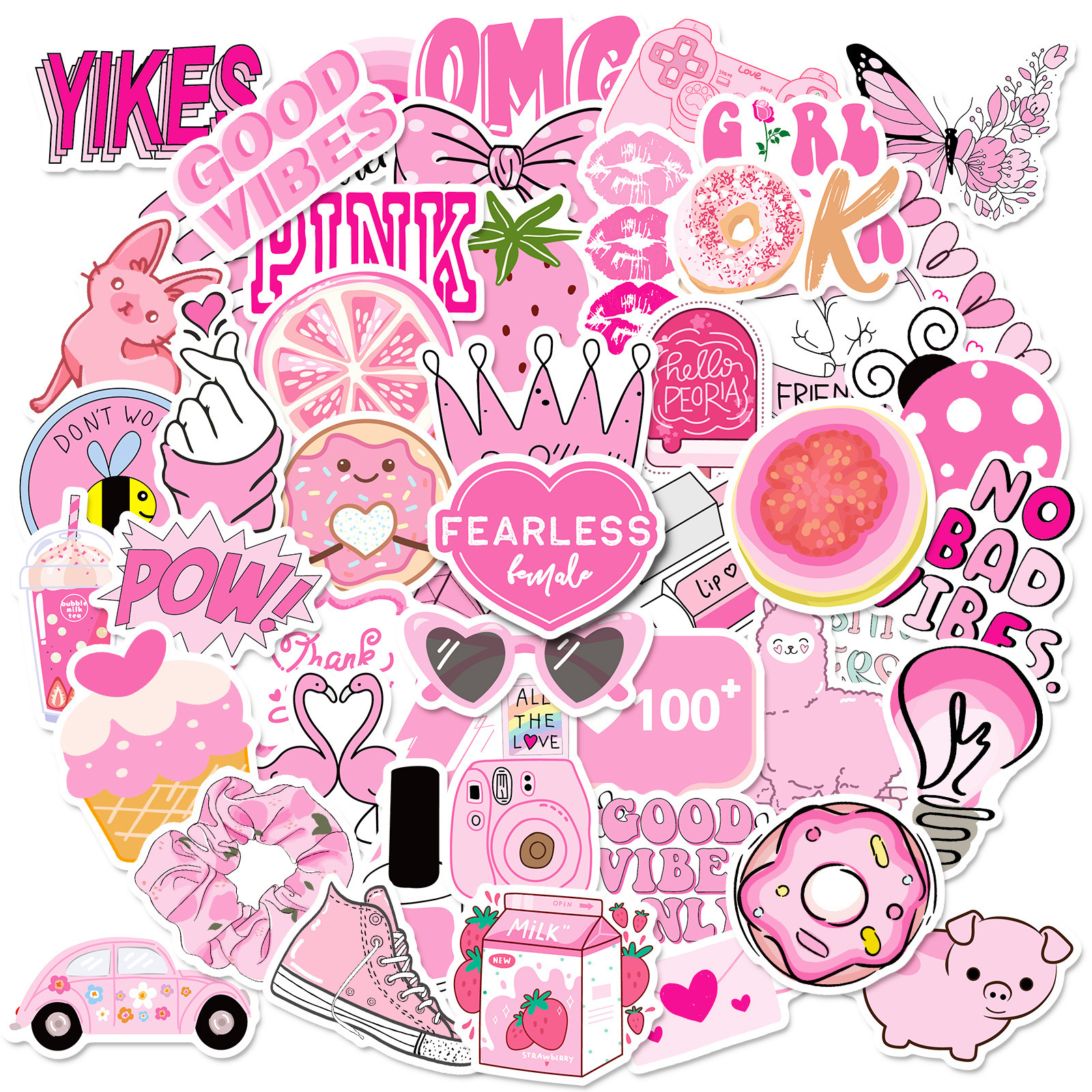 50Pcs Cartoon Pink Cute Girl VSCO Graffiti Stickers For Phone Bottle Decor Vinyl Ins Preppy Style Coquette Sticker