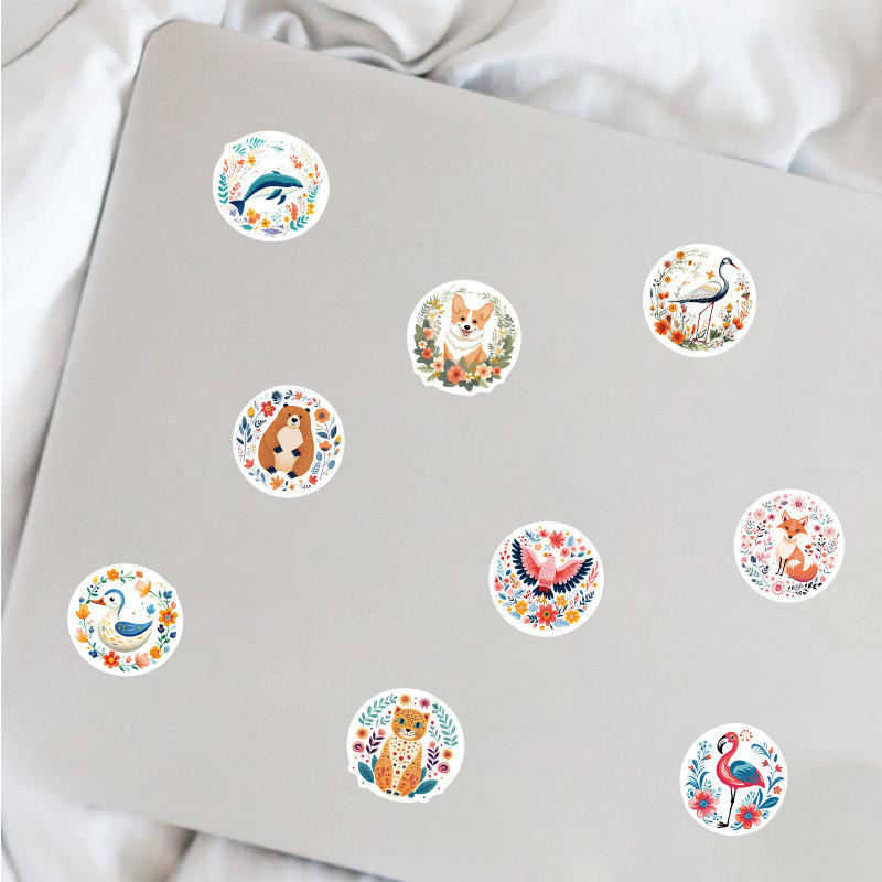 2024 New 50PCS BOHO style aesthetic cute animals seal decals waterproof round cartoon stickers