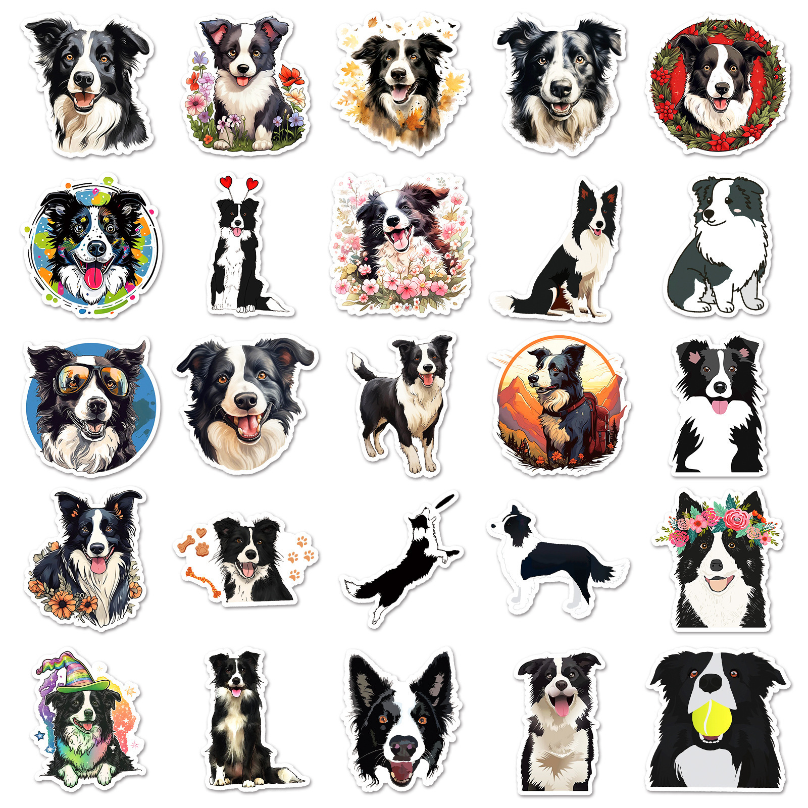 50PCS Lovely pet shetland dog border collie cartoon sheepdog stickers