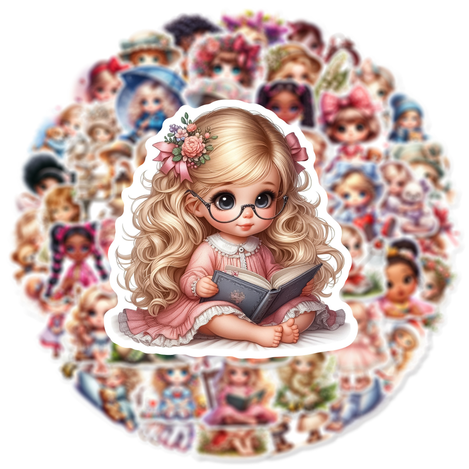 50Pcs Cartoon Little Girl Dolls Graffiti Stickers For Children Home Wall Bedroom Decor Cute Princess Sticker