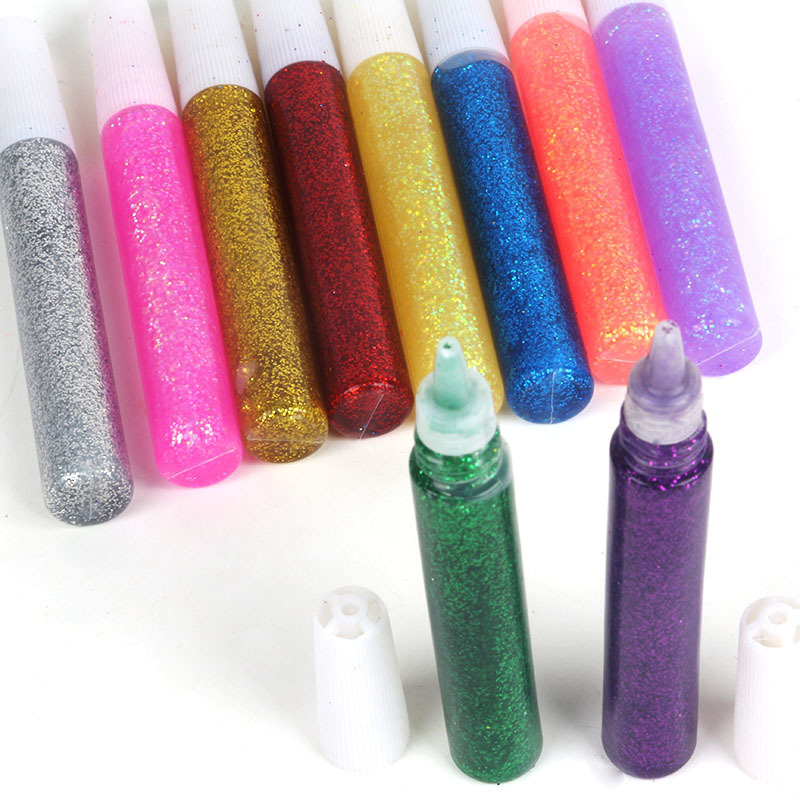 Color Glitter Powder Adhesive Child Paper Crafts Drawing Phone Case DIY Art Painting Super Liquid Paints Nail Gel Glue Pen