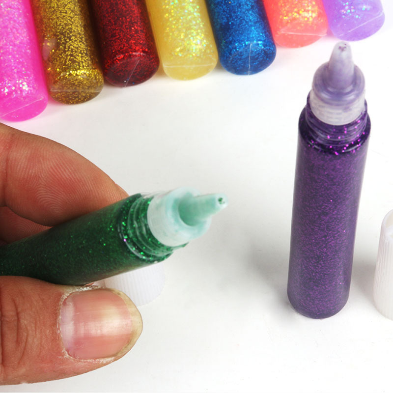 Color Glitter Powder Adhesive Child Paper Crafts Drawing Phone Case DIY Art Painting Super Liquid Paints Nail Gel Glue Pen