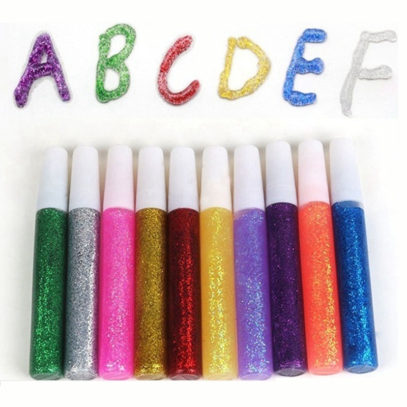 Color Glitter Powder Adhesive Child Paper Crafts Drawing Phone Case DIY Art Painting Super Liquid Paints Nail Gel Glue Pen