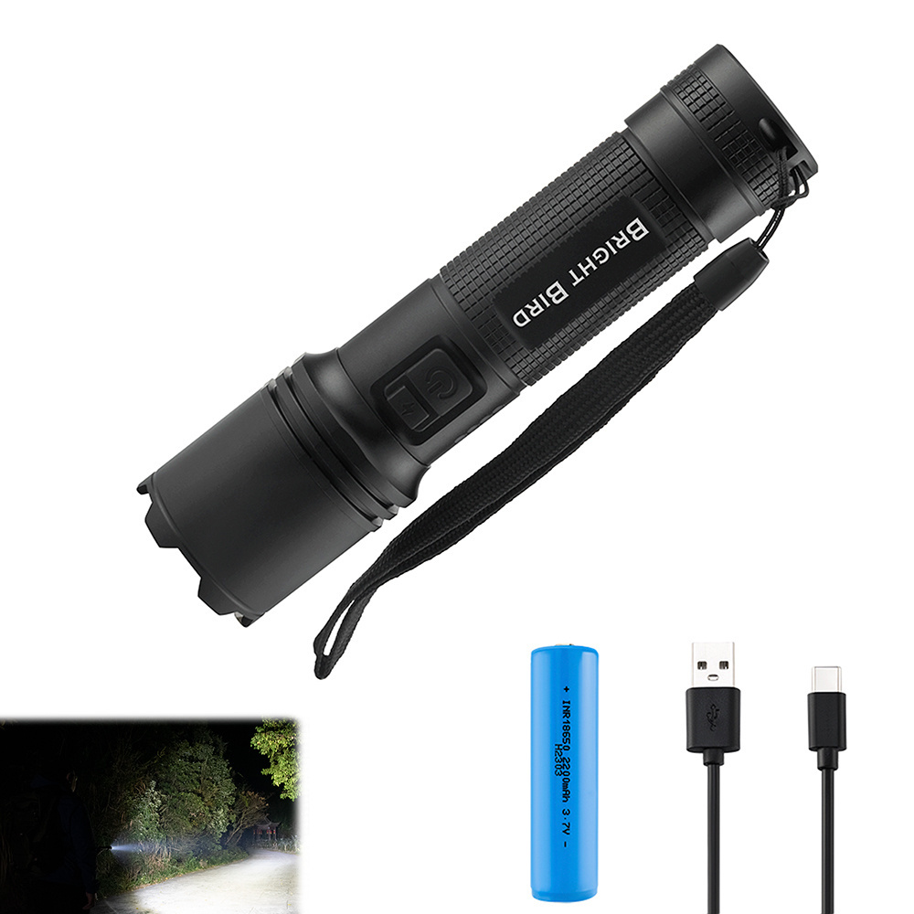 Bright Bird Super Powerful 1000 Lumens Outdoor Hiking Type C Usb Rechargeable Flashlight Tactical Led Mini Torch Flashlight