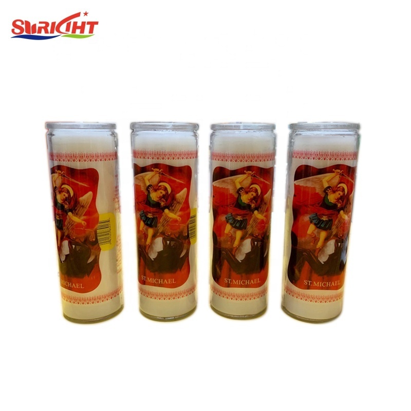 China Candle Factory Custom Saint Michael 7 day glass Church Religious Prayer Candle