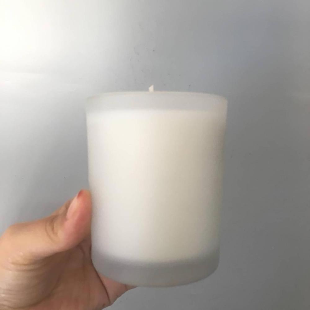 White Plain Frosted Glass Jars Candle With Wood Lid