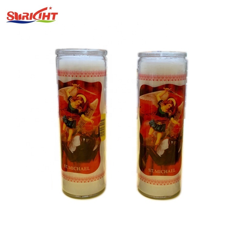 China Candle Factory Custom Saint Michael 7 day glass Church Religious Prayer Candle