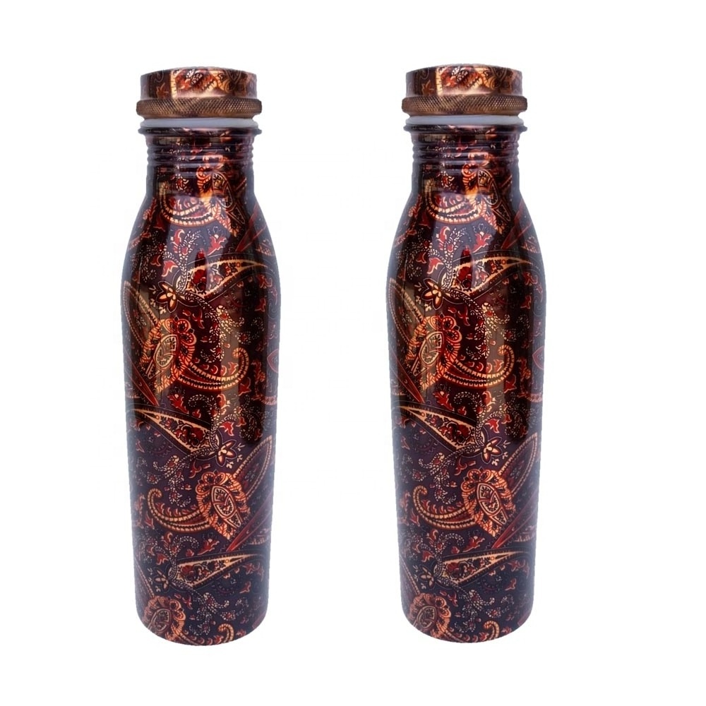 Natural Copper Water Bottle with Black Print hot water bottle Indian copper water pot sibling named bottle