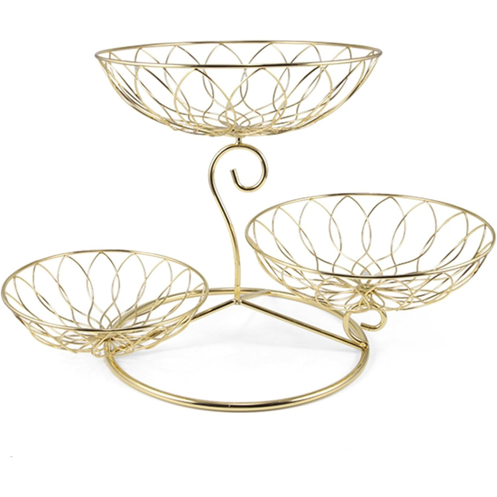 High Selling Manufactured in India at Lowest Price Luxury 3 Tier Metal Copper Plated Wire Iron Fruit Basket for Hotel Home Table