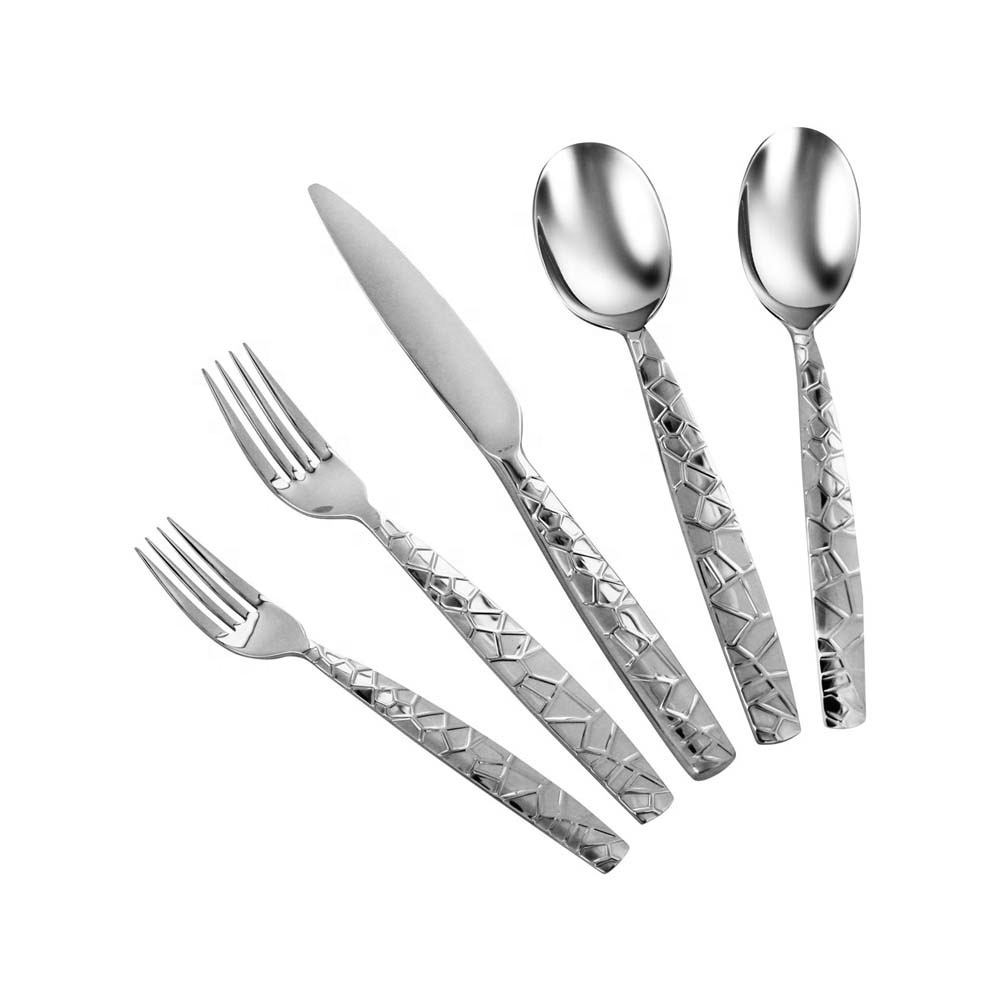 Best Sell Factory Direct Exporting Western silver Cutlery Set with Hammered Design Handle stainless steel Silver Plated Flatware