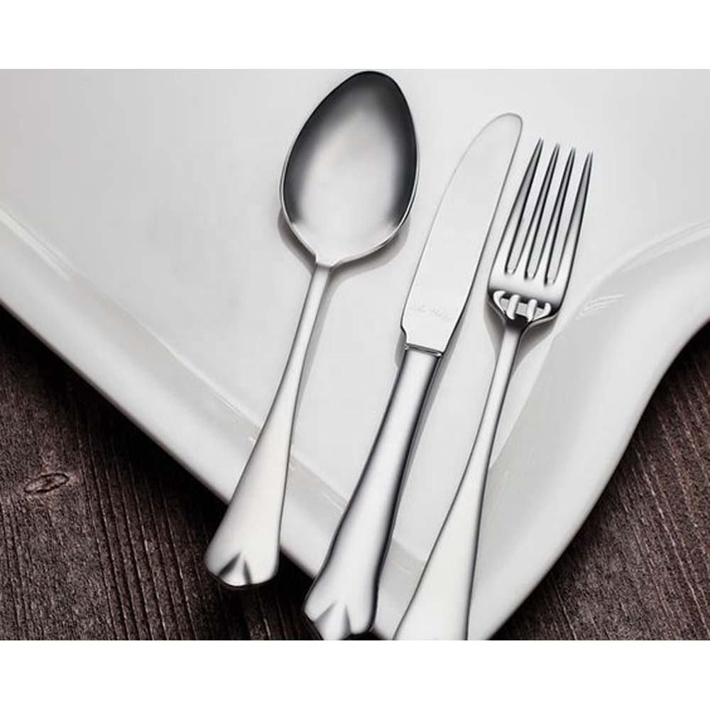 Classic cutlery stainless steel dinner set best sell spoon fork knife set Tableware Customize Logo Thick Oval Metal Handle