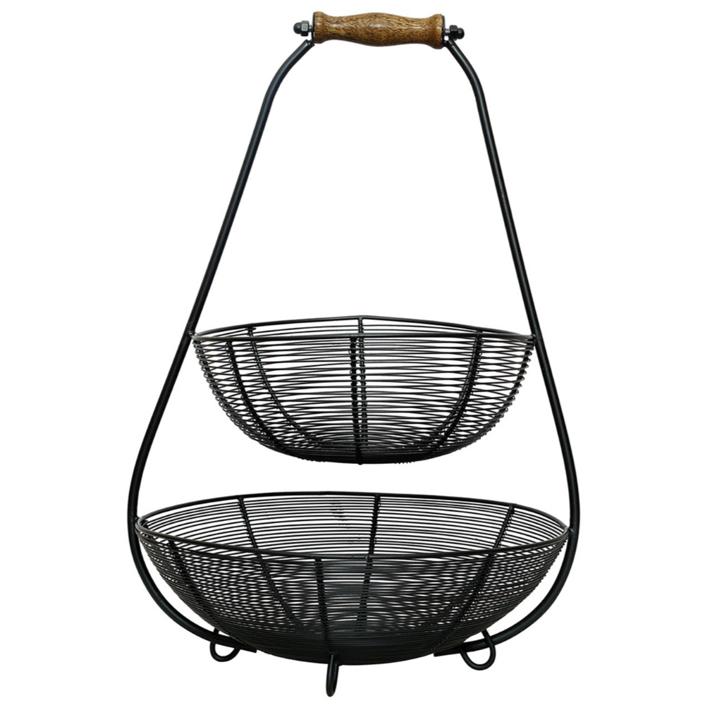 Modern Style 2 Tier Wire Basket at Low Price kitchen Decorative Metal Wire Fruits and Vegetables Storage Basket for Hotel Lobby