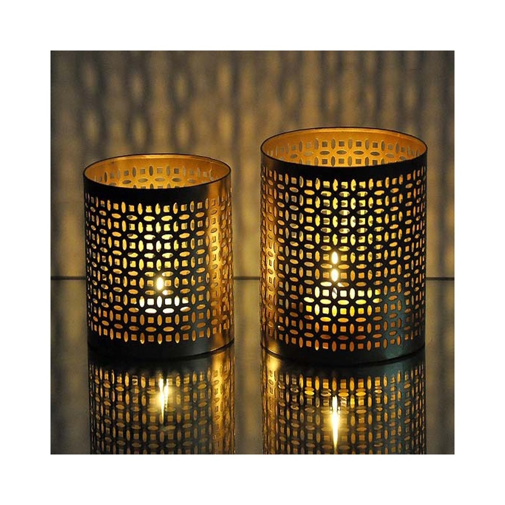 Logan Tea Light Votive Black / Golden Holder Candle Pillar Holder Set for Party home and Wedding Table Decoration