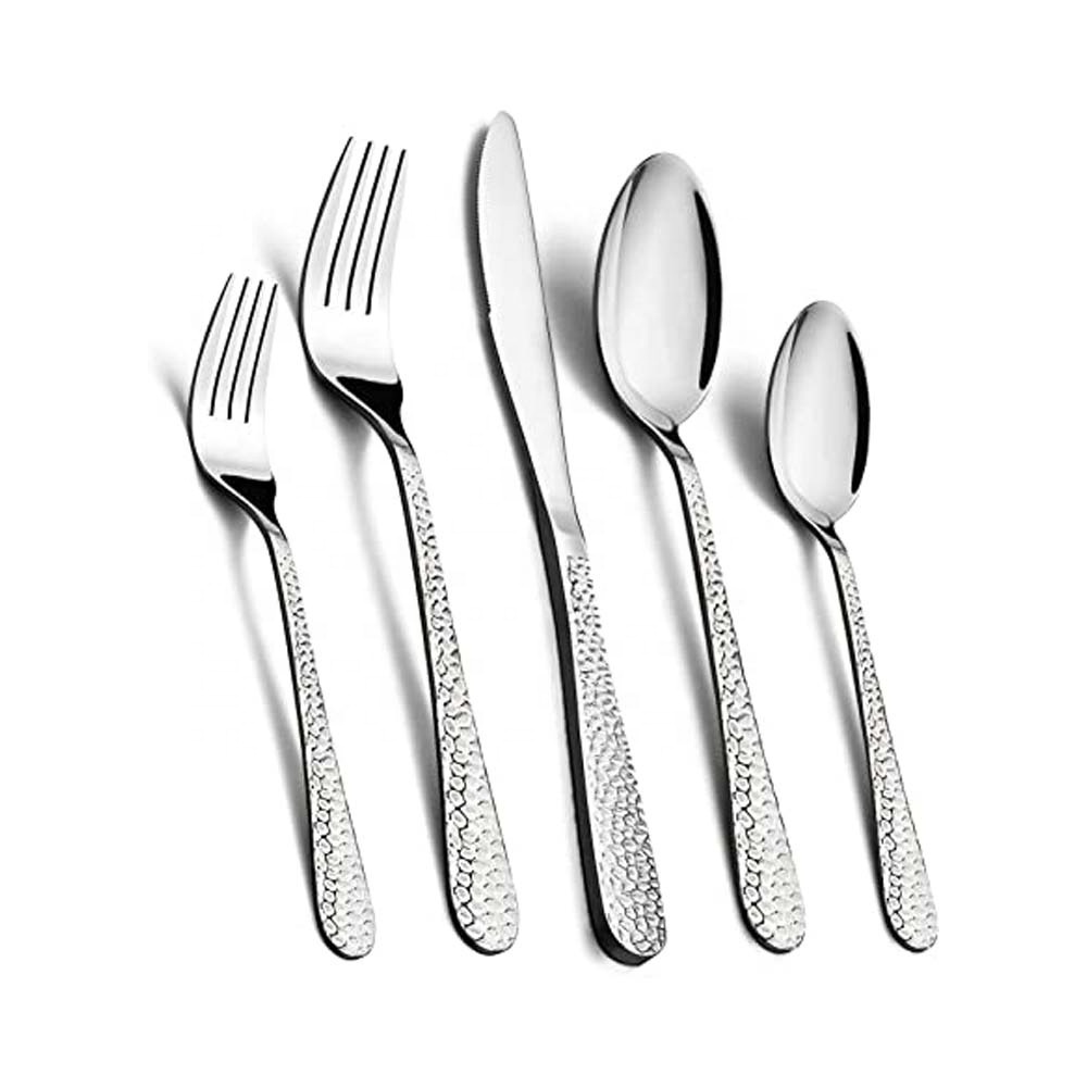 Best Sell Factory Direct Exporting Western silver Cutlery Set with Hammered Design Handle stainless steel Silver Plated Flatware