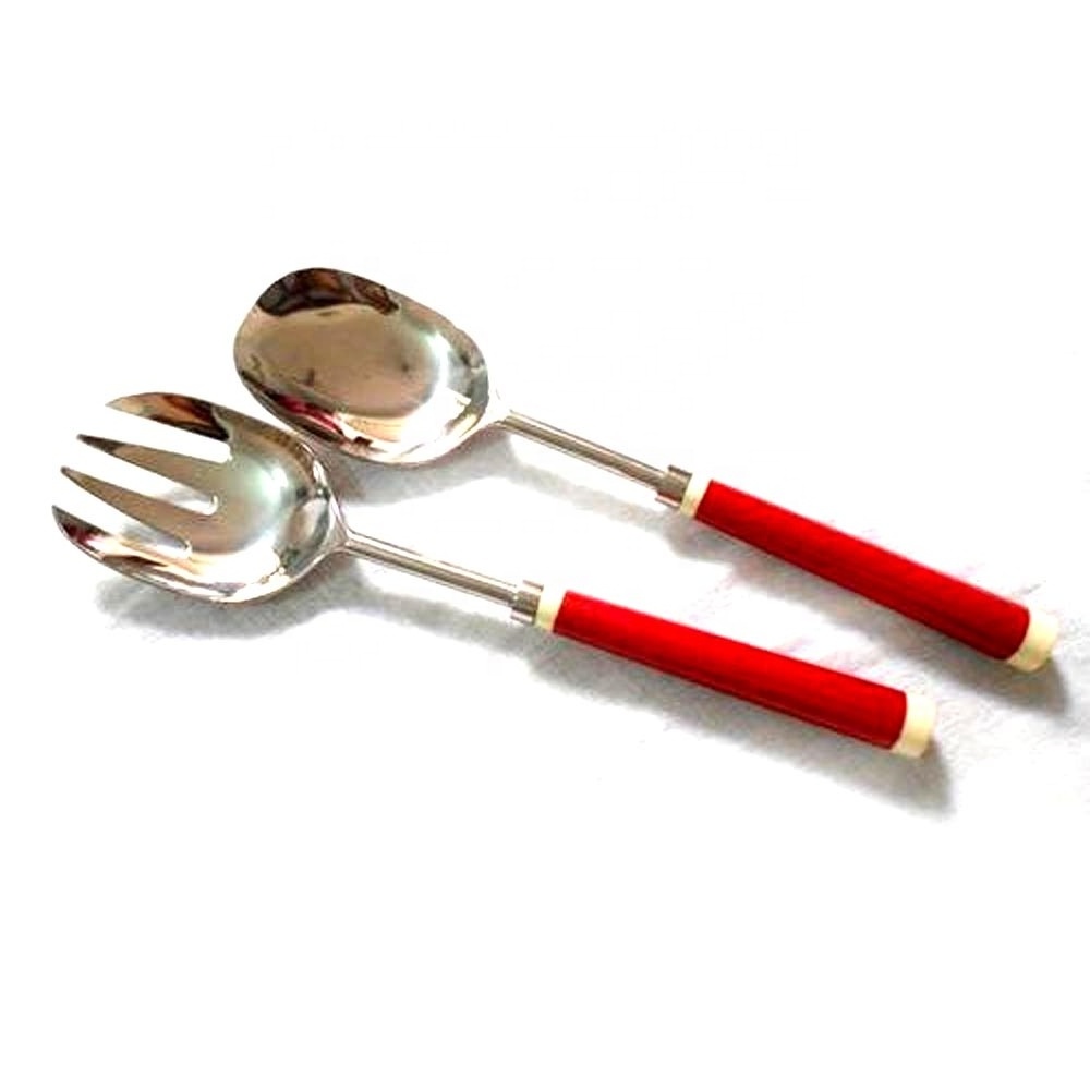 Decorative salad servers Red with white Ends Resin Handle Salad Serving Set salad bar serving set Kitchen accessories