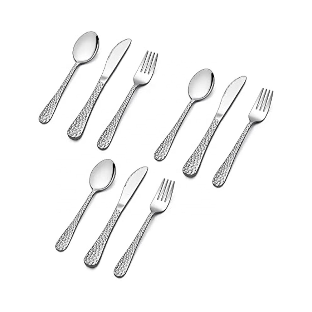 Best Sell Factory Direct Exporting Western silver Cutlery Set with Hammered Design Handle stainless steel Silver Plated Flatware