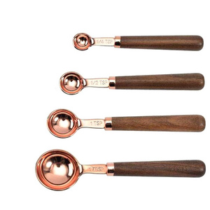 customize Measuring Named Spoon Wooden round Design handle Gold polished Spicy Sugar Coffee measuring spoon set