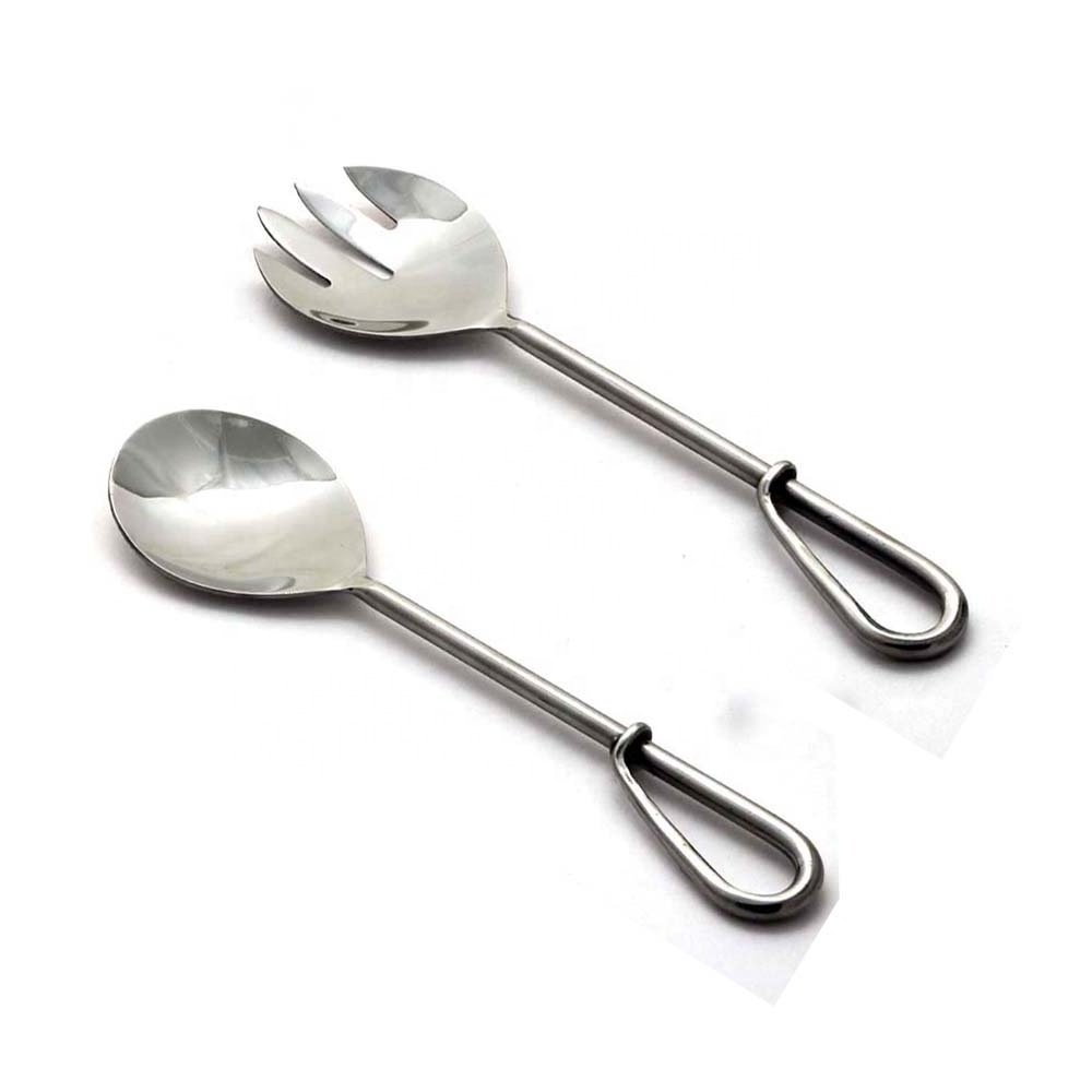 Stainless Steel Turn Handle Salad Serving Sets salad Soup Rice serving spoon and fork Chinese soup spoon sets