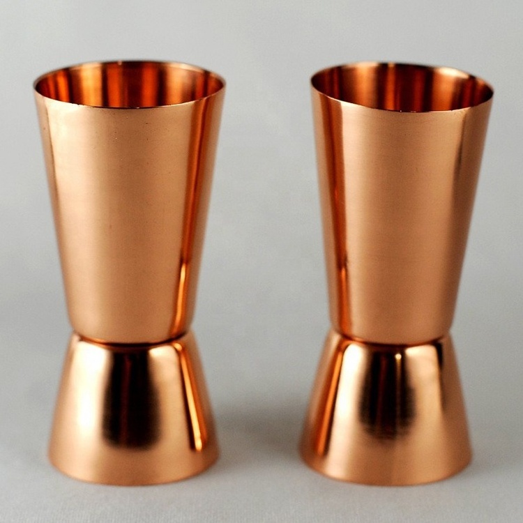 Promotion Fancy Cocktail Shaker mixed Set Stainless Steel Copper Plating Cocktail Double Jigger wine jigger measuring cup