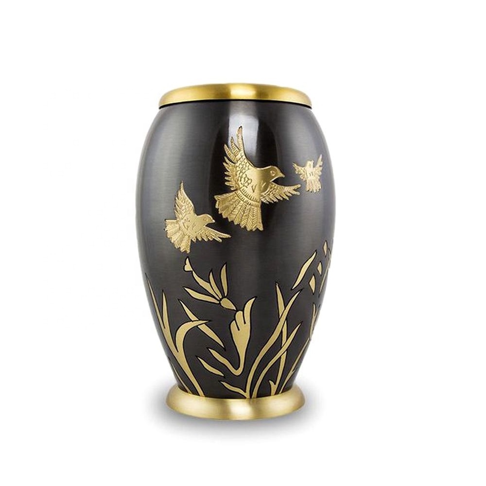 tall garden unique wholesale pet urns Solid Brass Urn with Hand Cut Black and Gold Design  urns for human ashes