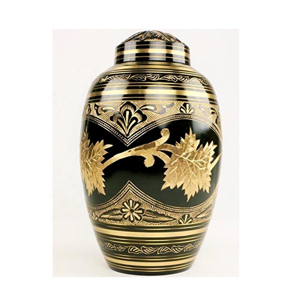 tall garden unique wholesale pet urns Solid Brass Urn with Hand Cut Black and Gold Design  urns for human ashes