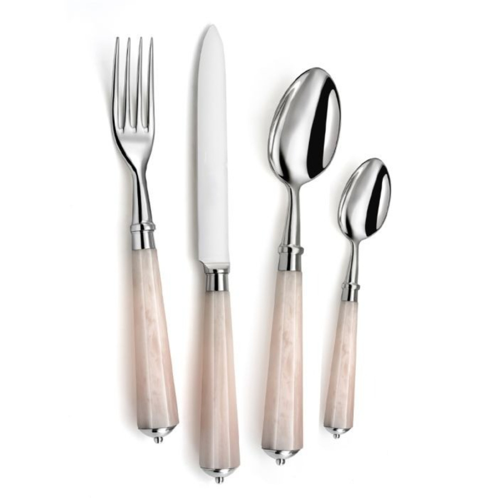 Portuguese Flatware Set Stainless Steel 4 Pcs Cutlery Set Knife Fork Spoon Kitchenware Set with Light Pink Resin Handle for Meal