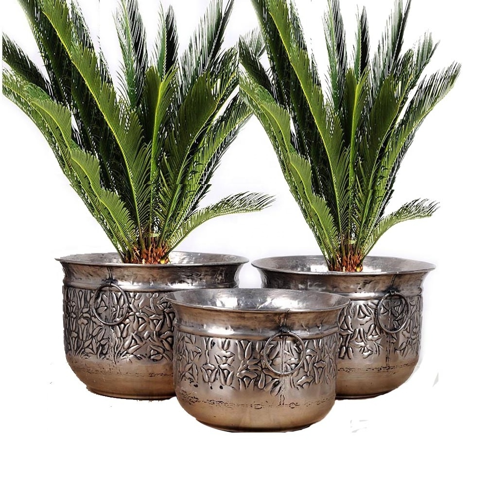 Handcrafted Wholesale Manufacturer from India Elegant Metal Round Gold Planter (Set of 3) for Office Home Hotel Plant Decoration