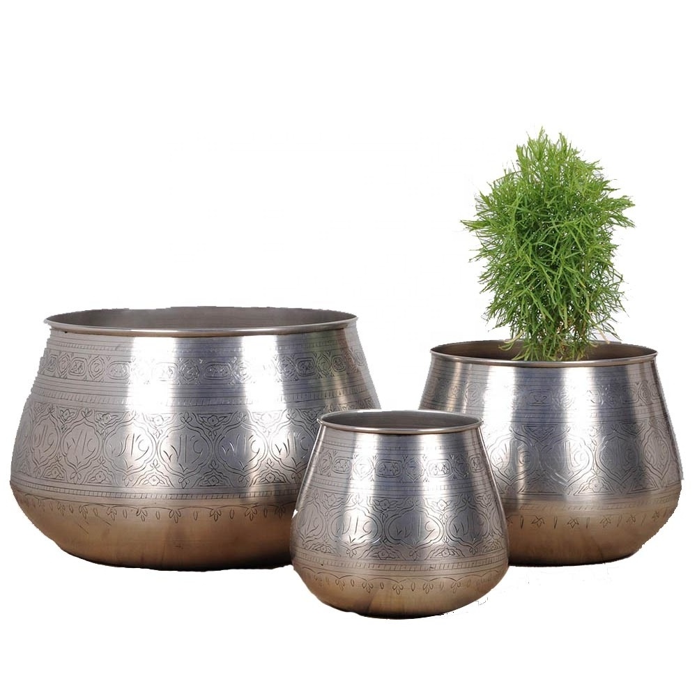 Handcrafted Wholesale Manufacturer from India Elegant Metal Round Gold Planter (Set of 3) for Office Home Hotel Plant Decoration