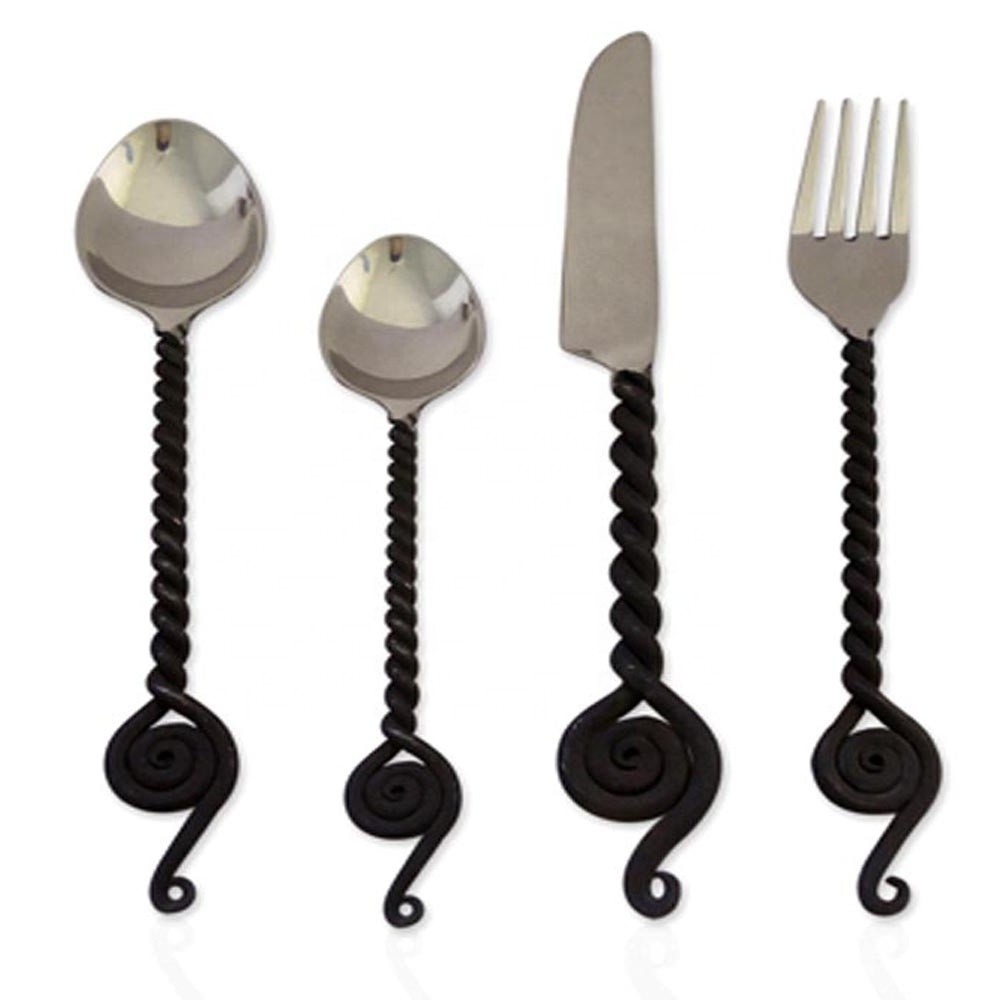 kitchen utensil sets food serving Stainless Steel Black Knot Handle Serving Utensil Set of silicone kitchen utensils