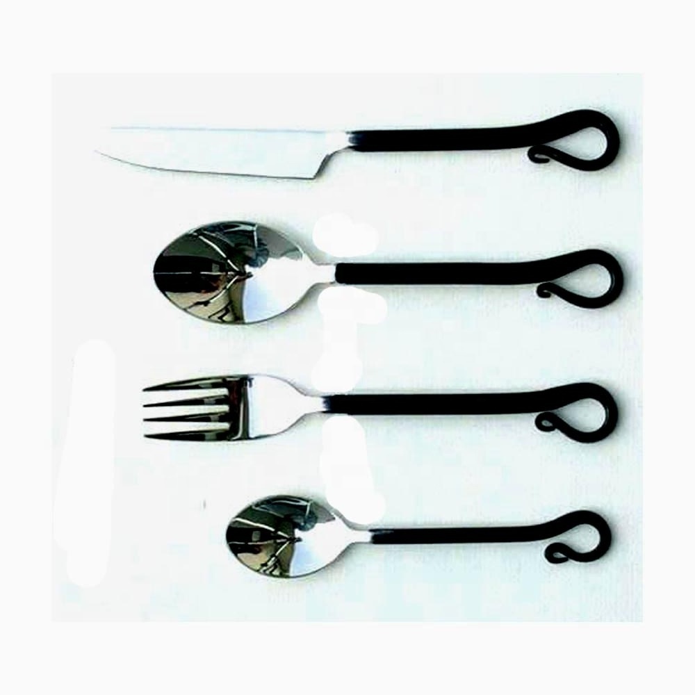 kitchen utensil sets food serving Stainless Steel Black Knot Handle Serving Utensil Set of silicone kitchen utensils