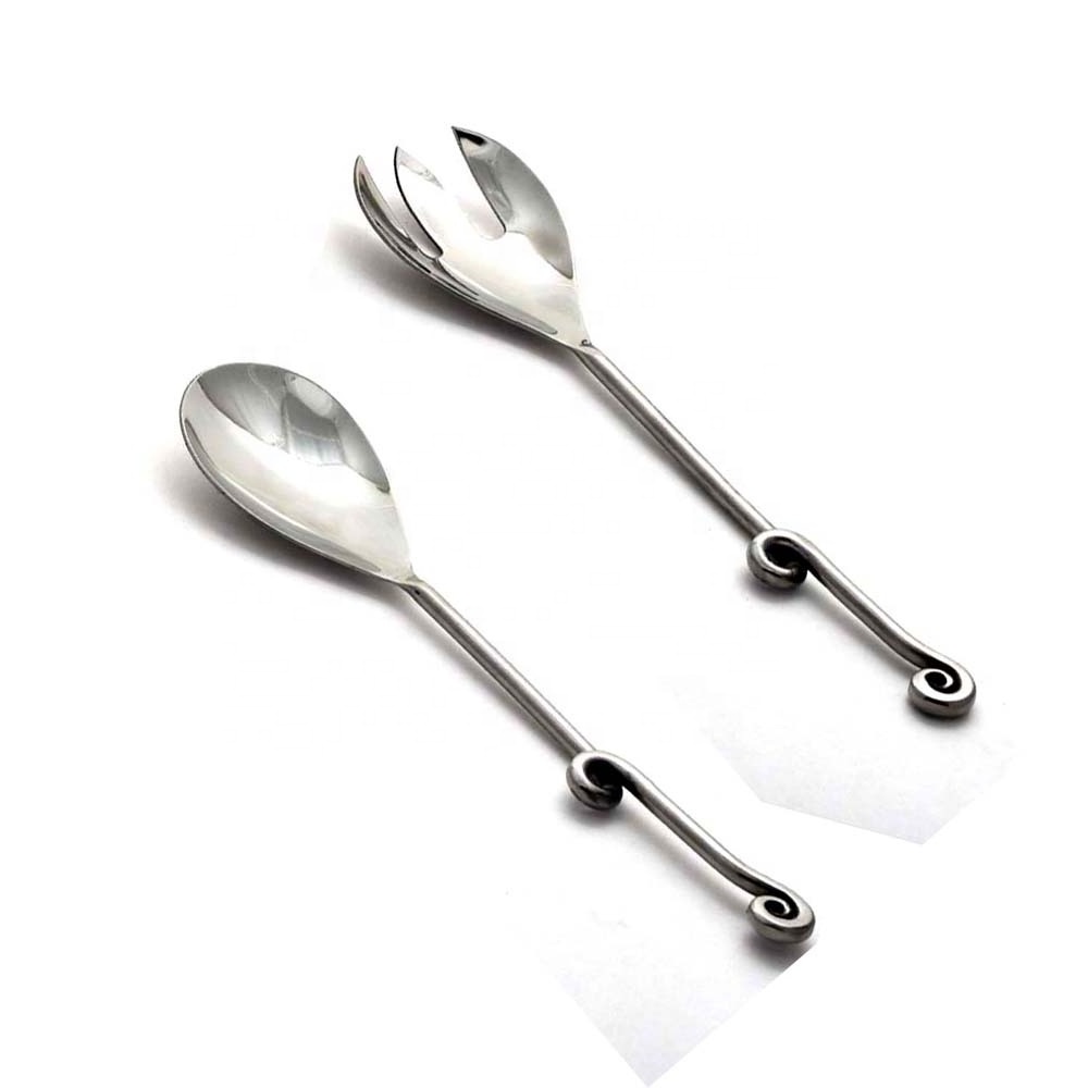 food serving set Flat Wrought Rustic Handle Salad Serving Set stainless steel serving utensil set kitchen gadgets