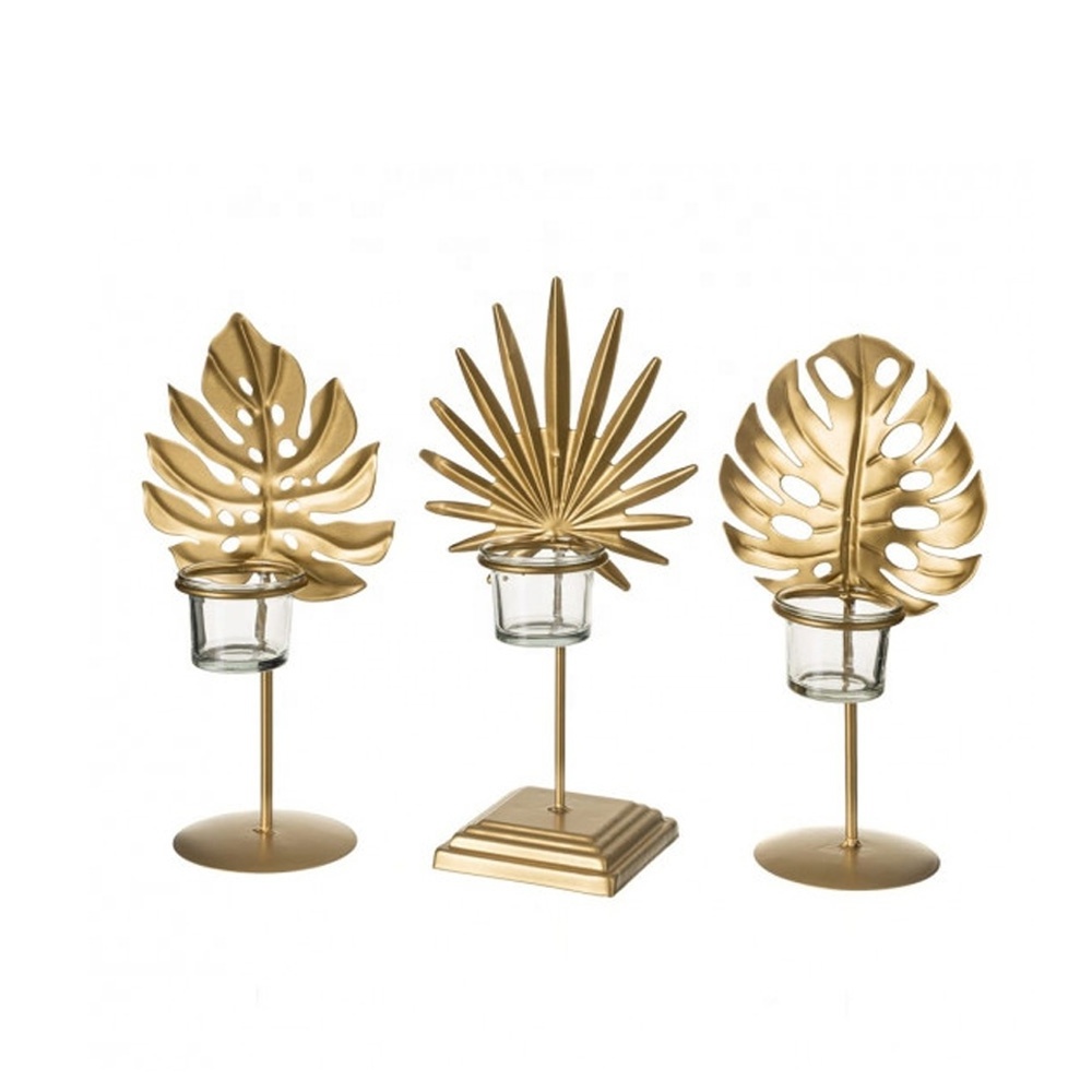 Brass Different Leaf Shape Candle Stand T Light Wrought Brass Embossed Design antique Brass wrought candle stand