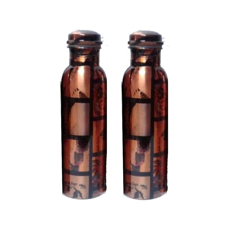 Natural Copper Water Bottle with Black Print hot water bottle Indian copper water pot sibling named bottle