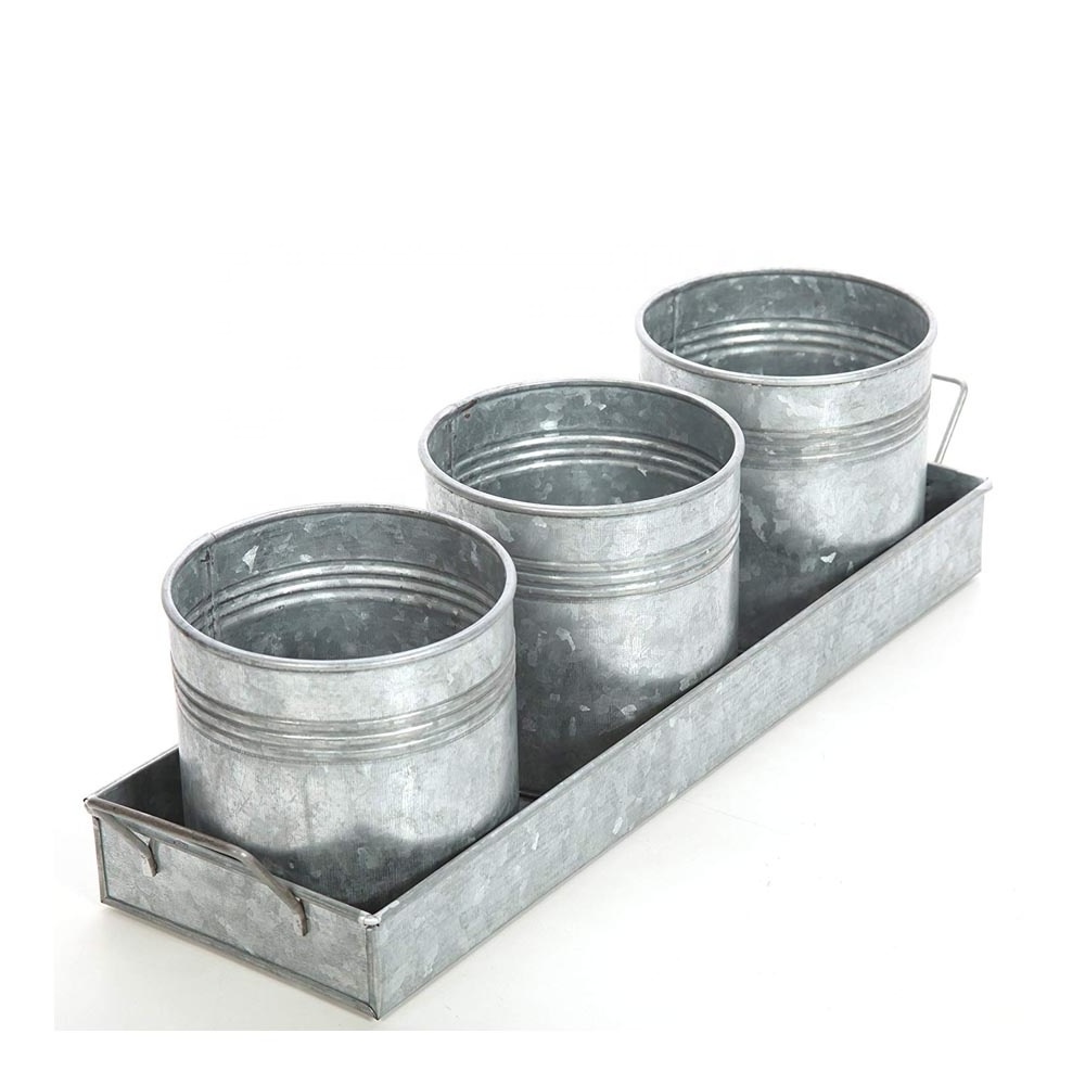 mini flower pots in bulk mini pots with tray mini flower pots in bulk Galvanized Metal Round Planter Set With Black Stand Galvan