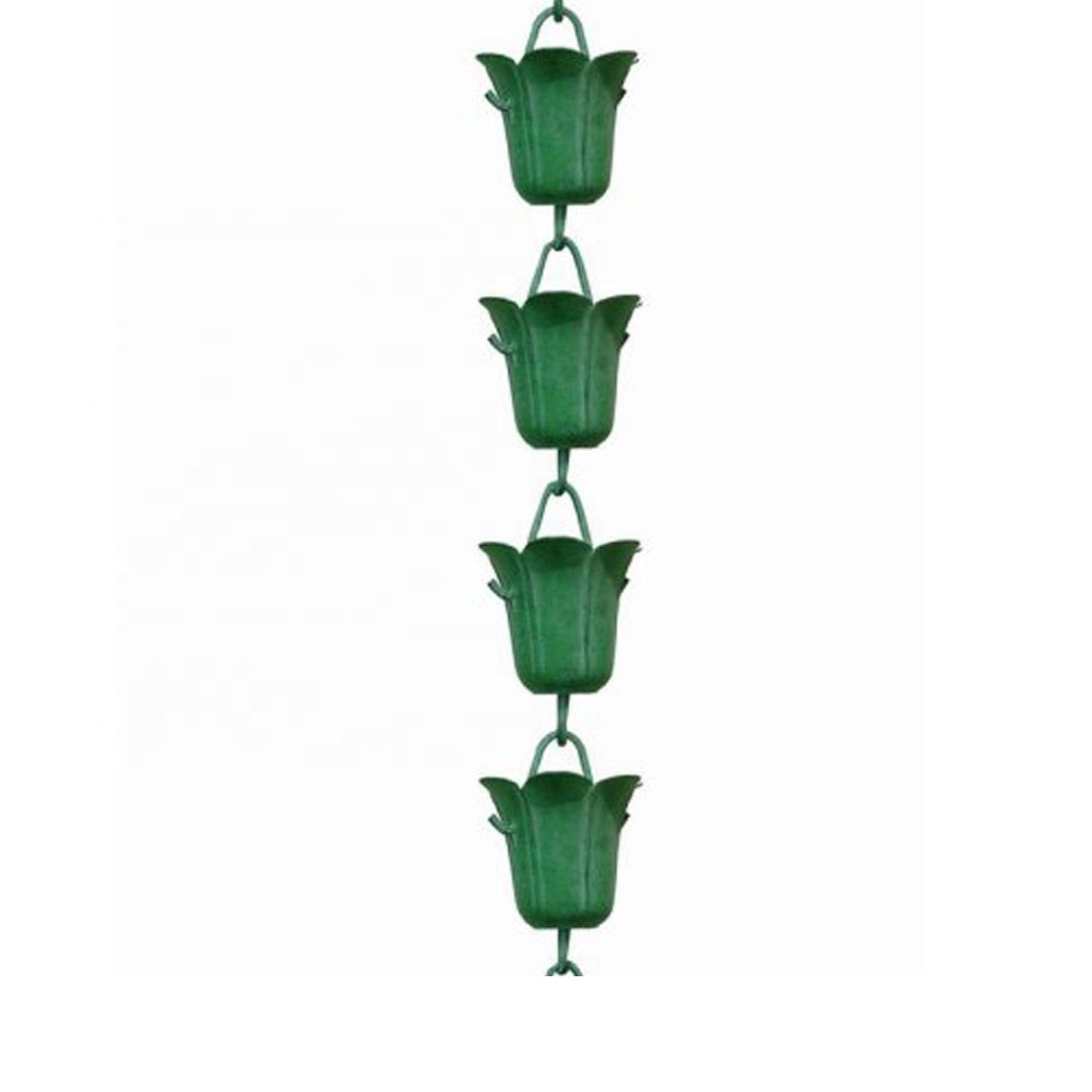 Iron Green Lilly Cup Design Rain Chain copper rain chain empty cup chain For garden and window decor