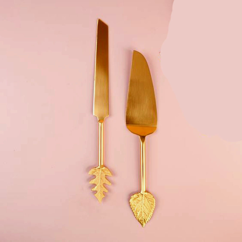 New Customized logo Design White Marble Square Handle Stainless Steel Rose Gold Cake Server and Slicer Set for Wedding use