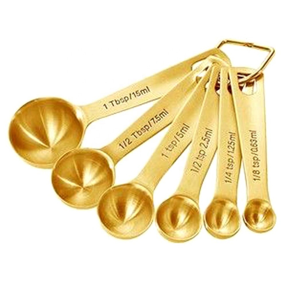 customize Measuring Named Spoon Flat With Hole End Design handle Gold polished Spicy Sugar Coffee measuring spoon set