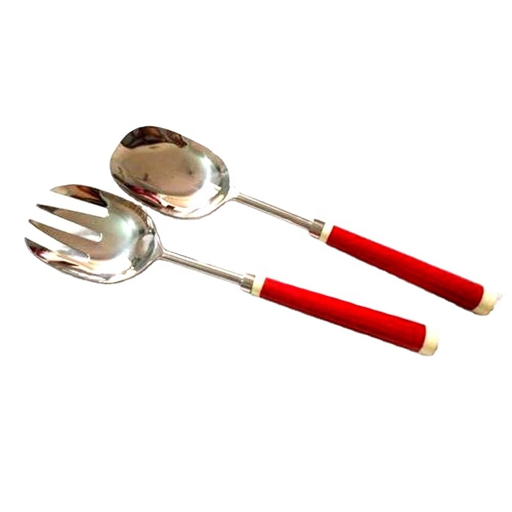 Decorative salad servers Red with white Ends Resin Handle Salad Serving Set salad bar serving set Kitchen accessories