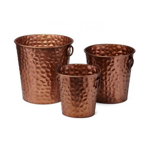 Mini White Ceramic Flower Pot Iron Metal Hammered Design Round Copper Plated Planters decoration half round wall planter