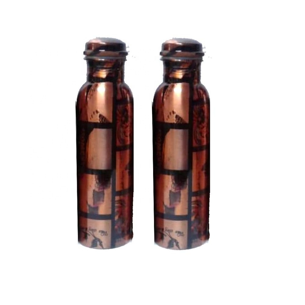 Natural Copper Water Bottle with Black Print hot water bottle Indian copper water pot sibling named bottle