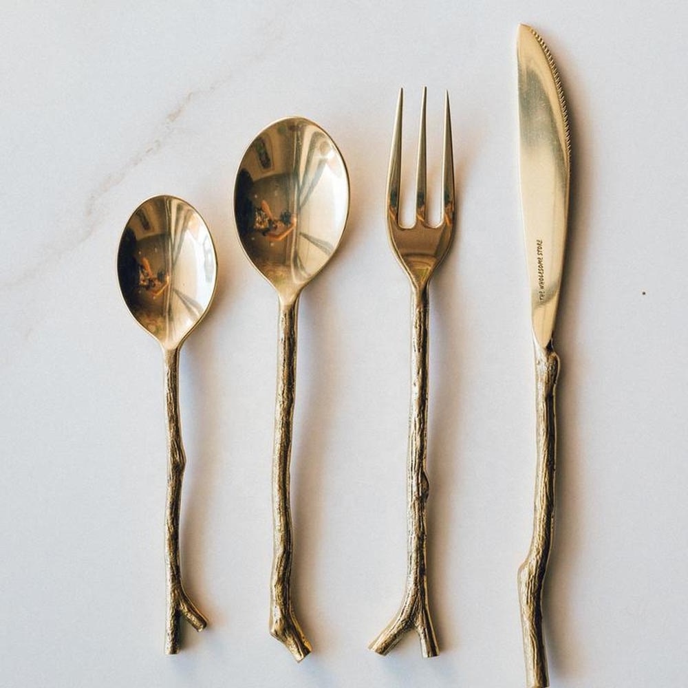 Brass Twig Handle Baby Cutlery Set wedding bulk gold flatware wholesale restaurant wedding gold flatware