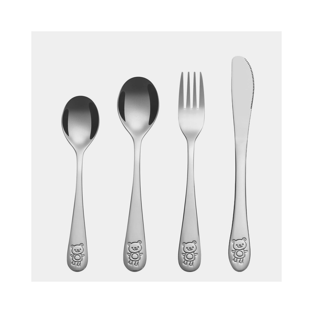 Stainless Steel Unique Kitchen Flatware customize Named Mini Children Cutlery in Gift box inexpensive flatware sets