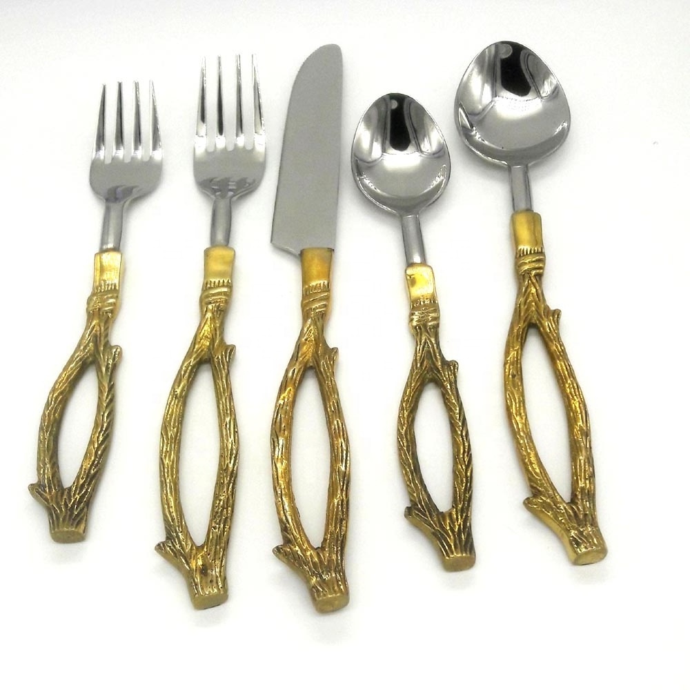 Brass Twig Handle Baby Cutlery Set wedding bulk gold flatware wholesale restaurant wedding gold flatware