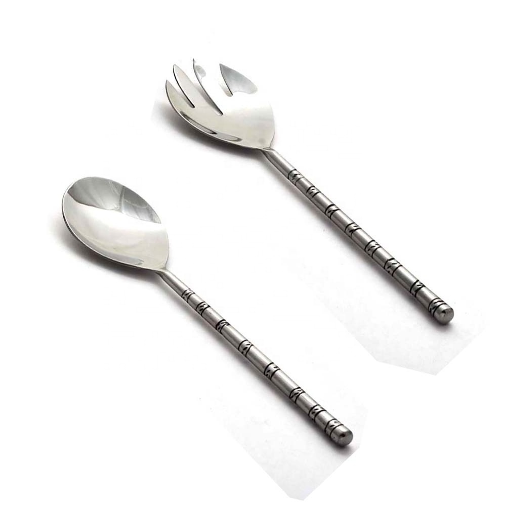 food serving set Flat Wrought Rustic Handle Salad Serving Set stainless steel serving utensil set kitchen gadgets