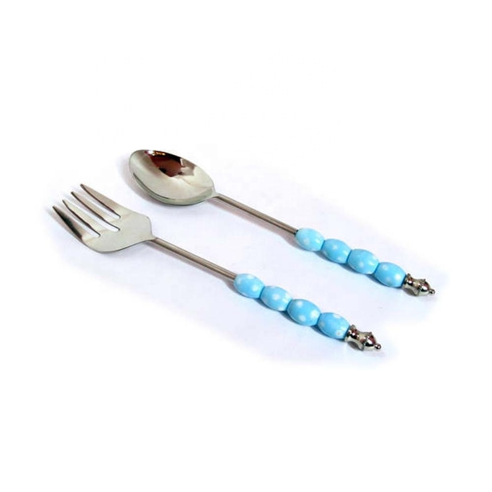 salad serving spoon and fork Stainless Steel with Red and White Resin Handle Salad Serving Set Kitchen gadgets