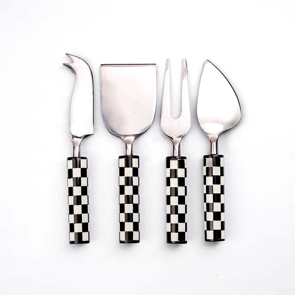 Silver decorative table cheese Slicer butter Cheese spreader Set with White And Black Check ceramic Handle  cheese Spreader