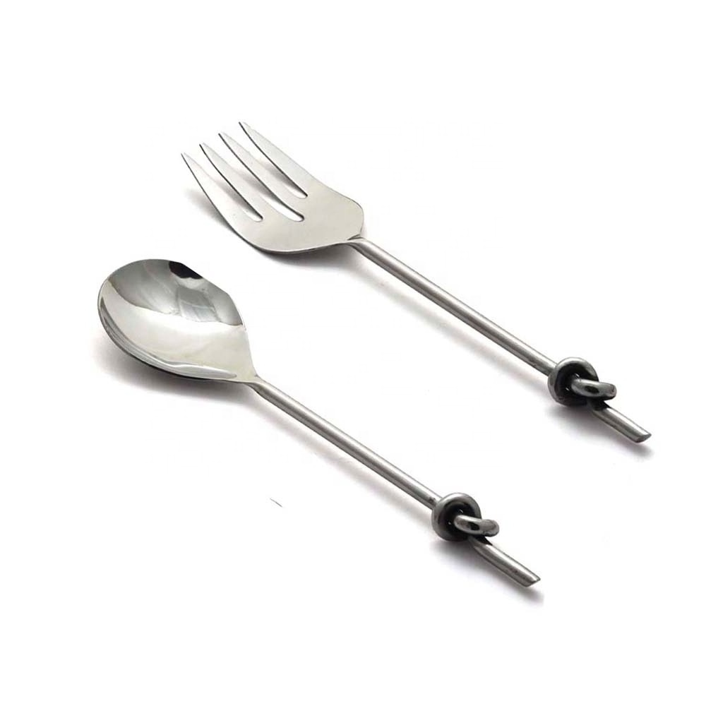 Stainless Steel Turn Handle Salad Serving Sets salad Soup Rice serving spoon and fork Chinese soup spoon sets