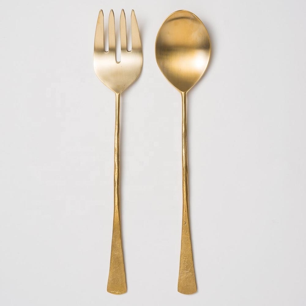 Small Leaf End Handle Gold Salad Serving Set salad bar serving gold mirrored console set dinnerware tableware cutlery