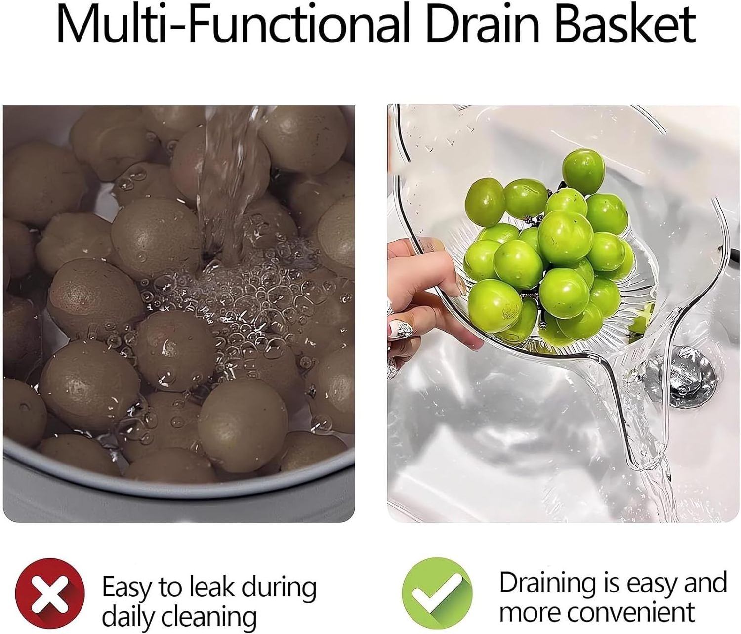 kitchen sink multi-functional drain basket drainer bowl pasta strainer with spout filter fruit cleaning washing bowl